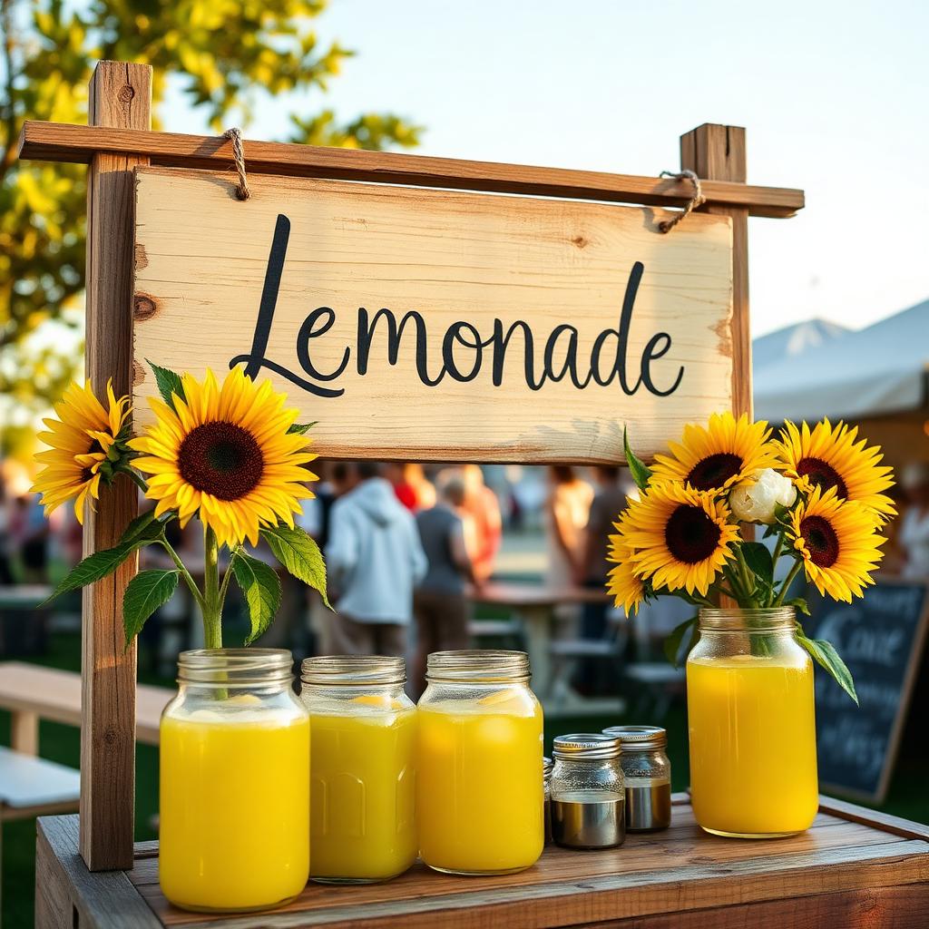 Lemonade stand with sunflowers at a festival